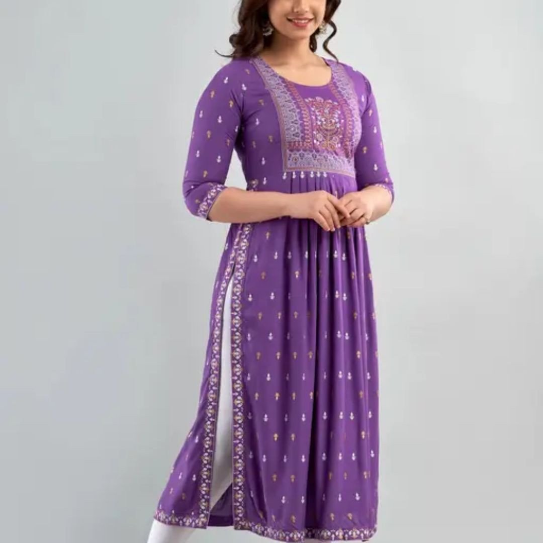 MARISY Women's Printed Rayon Naira Cut Kurta