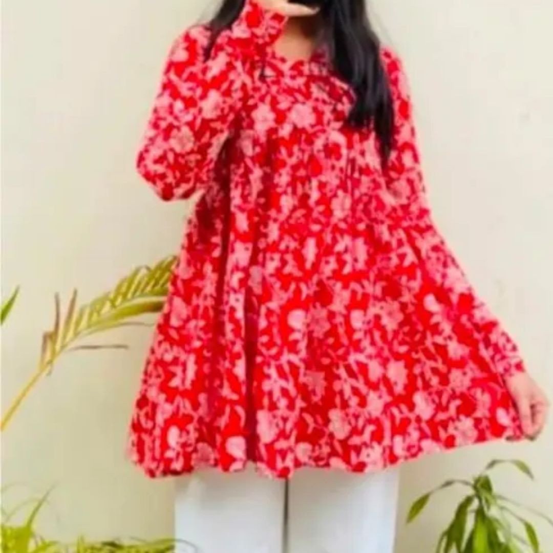 Women Printed Pure Cotton Flared Kurta Red