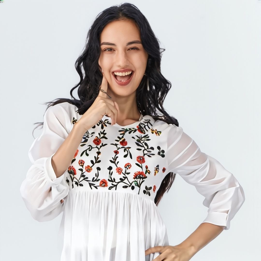 New White Embroidered Short Top – Daily & Party Wear