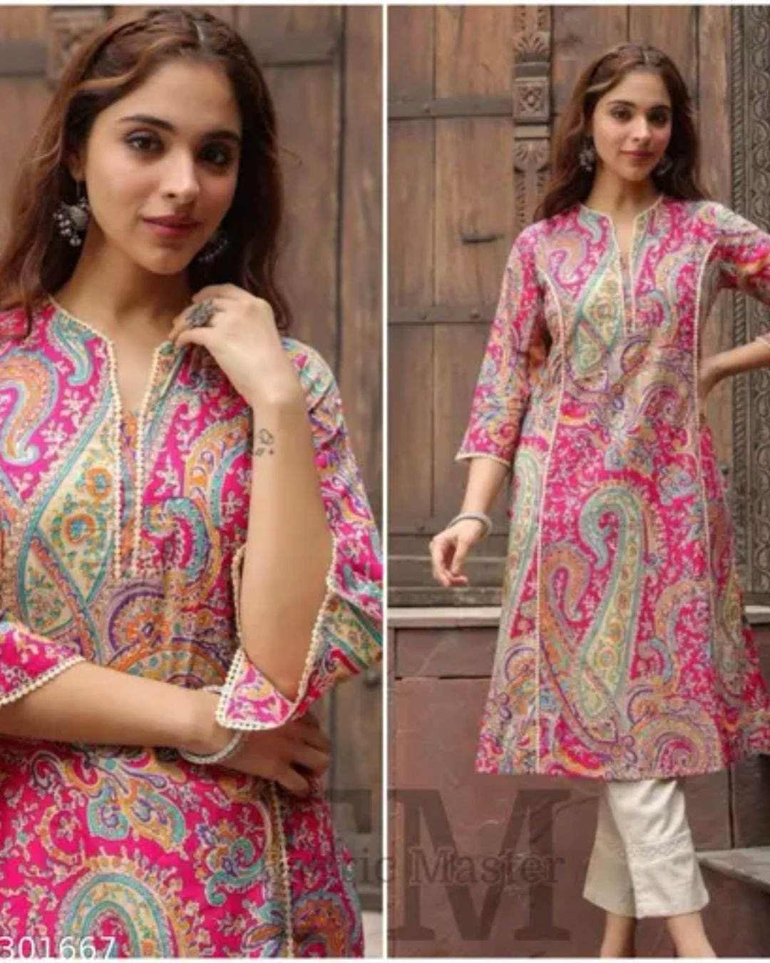 Pink L Pink Lace Designer Kurta – Elegant Look