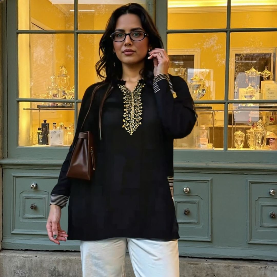 Rayon Golden Printed Short Kurta for Women – Stylish & Comfy