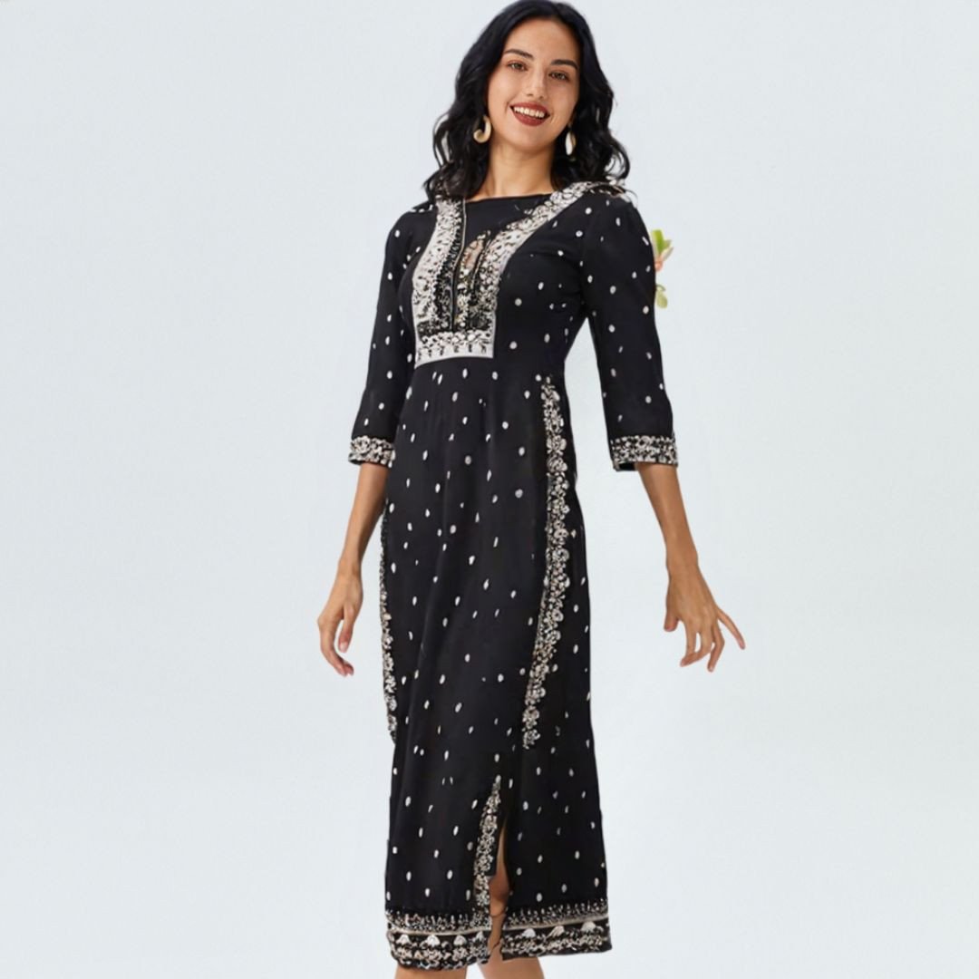 Rayon Golden Printed Short Kurta for Women – Straight Fit
